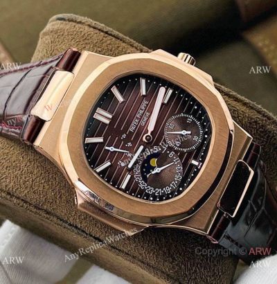 (PF Factory) Swiss Best Replica Patek Philippe Nautilus Moonphase Watch Chocolate Dial